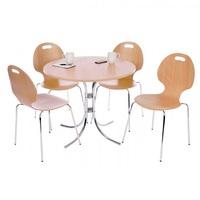 Wetley 4 Seater Bistro Set Round In Beech With Chrome Frame