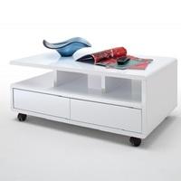 Wessex Coffee Table In White Gloss With 2 Drawers And 5 Rollers