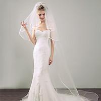 Wedding Veil Two-tier Cathedral Veils Ribbon Edge Organza