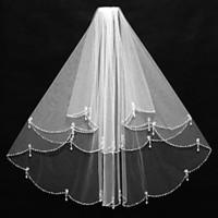 Wedding Veil Two-tier Elbow Veils Beaded Edge Tulle Ivory