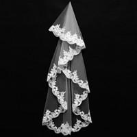 Wedding Veil One-tier Fingertip Veils Lace Applique Edge Tulle Ivory