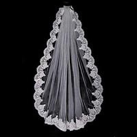 Wedding Veil One-tier Elbow Veils Fingertip Veils Lace Applique Edge Tulle White Beige