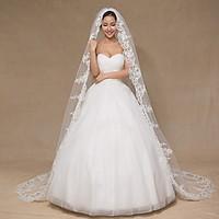 wedding veil one tier cathedral veils lace applique edge tulle lace iv ...