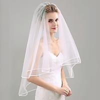 Wedding Veil Two-tier Fingertip Veils Ribbon Edge Organza