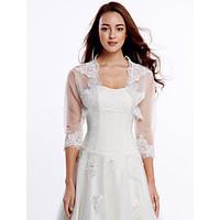 Wedding Wraps Shrugs 3/4-Length Sleeve Lace Tulle Ivory Wedding Party/Evening Casual Lace Open Front