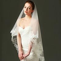 Wedding Veil One-tier Fingertip Veils Lace Applique Edge Tulle