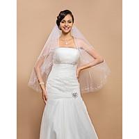 Wedding Veil Two-tier Fingertip Veils Beaded Edge 25.59 in (65cm) Tulle White IvoryA-line, Ball Gown, Princess, Sheath/ Column, Trumpet/