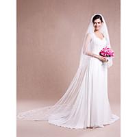 wedding veil one tier cathedral veils lace applique edge tulle lace iv ...