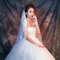 wedding veil two tier blusher veils elbow veils cut edge lace applique ...