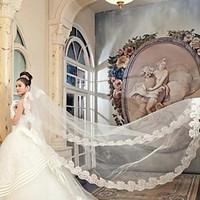 Wedding Veil One-tier Cathedral Veils Lace Applique Edge 157.48 in (400cm) Tulle Satin