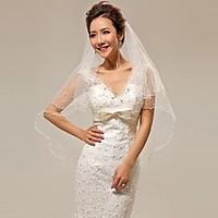 Wedding Veil Two-tier Elbow Veils Pearl Trim Edge 53.15 in (135cm) Tulle Satin