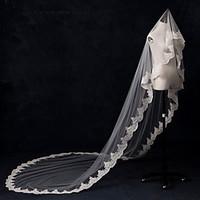 Wedding Veil One-tier Cathedral Veils Lace Applique Edge / Pearl Trim Edge