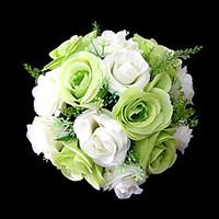 wedding flowers round roses bouquets wedding party evening satin green ...