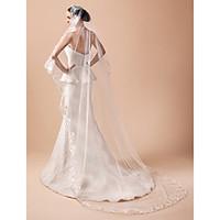 wedding veil one tier cathedral veils lace applique edge tulle lace iv ...