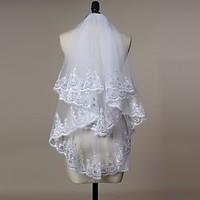 wedding veil two tier elbow veils fingertip veils lace applique edge t ...