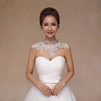 Wedding Wraps Collars Sleeveless Lace Ivory Wedding Crystal Pearls