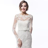 Wedding Wraps Coats/Jackets Long Sleeve Lace Ivory Wedding Scoop Lace Sleeves Appliques Lace-up No