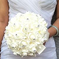 Wedding Flowers Round Roses Bouquets Wedding Party/ Evening Satin Foam Rhinestone