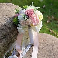 Wedding Flowers Round Roses Lilies Peonies Bouquets Wedding Party/ Evening Polyester Satin Taffeta Lace Spandex Dried Flower Rhinestone