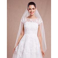 Wedding Veil One-tier Fingertip Veils Headpieces with Veil Cut Edge 47.24 in (120cm) Tulle Ivory