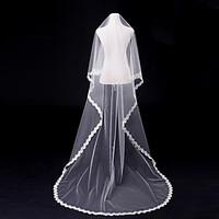 Wedding Veil One-tier Blusher Veils Chapel Veils Cathedral Veils Lace Applique Edge Tulle White Ivory