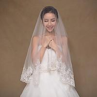 Wedding Veil One-tier Elbow Veils Fingertip Veils Lace Applique Edge Tulle Lace Ivory