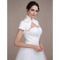 Wedding Wraps Shrugs Short Sleeve Satin Ivory Wedding Party/Evening High Neck Clasp