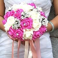 Wedding Flowers Round Roses Bouquets Wedding Party/ Evening Satin Bead Foam Rhinestone