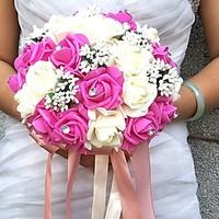 wedding flowers round roses bouquets wedding party evening satin bead  ...