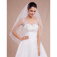 Wedding White / Ivory Veil One-tier Fingertip Veils Cut Edge / Beaded Edge