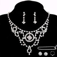 Wedding Necklace Jewelry Sets Party Rhinestone Ring Bracelet Gift with 2 Pairs Earrings for Wedding Dress