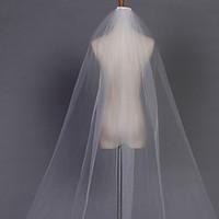 Wedding Veil One-tier Chapel Veils Pencil Edge 110.24 in (280cm) Tulle White Ivory