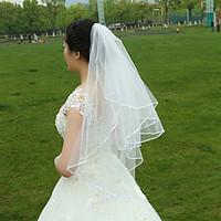 Wedding Veil Two-tier Fingertip Veils Ribbon Edge Tulle White