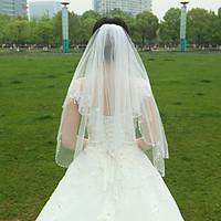 Wedding Veil Two-tier Fingertip Veils Ribbon Edge for Bridal