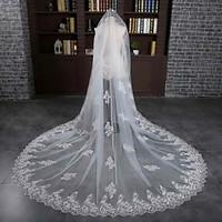 Wedding Veil One-tier Cathedral Veils Lace Applique Edge Tulle Lace Ivory