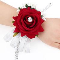 Wedding Flowers Free-form Satin Roses Wrist Corsages Wedding 1 Peice Fuchsia / Red / Green / Beige