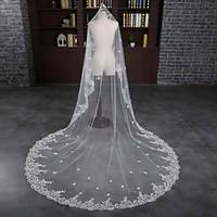 wedding veil one tier chapel veils lace applique edge tulle lace ivory