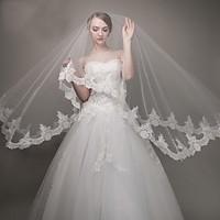 wedding veil one tier cathedral veils lace applique edge tulle lace