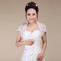 Wedding Wraps Shrugs Short Sleeve Lace Ivory Wedding / Party/Evening Sequin Open Front