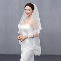 wedding veil two tier fingertip veils lace applique edge organza