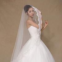 Wedding Veil One-tier Fingertip Veils Lace Applique Edge Tulle Lace