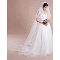 Wedding Veil Two-tier Cathedral Veils Cut Edge Tulle White Ivory