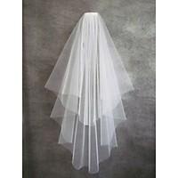 Wedding Veil Two-tier Fingertip Veils Cut Edge Tulle White Ivory