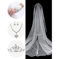 Wedding Accessories Set(Veil Wrist Corsage Headdress Necklace Earrings)