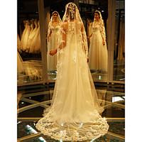 wedding veil one tier cathedral veils lace applique edge