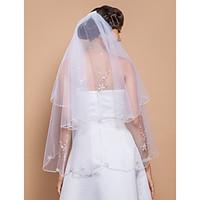 Wedding Veil Two-tier Fingertip Veils Beaded Edge 27.56 in (70cm) Tulle WhiteA-line, Ball Gown, Princess, Sheath/ Column, Trumpet/