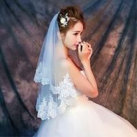 Wedding Veil One-tier Elbow Veils Fingertip Veils Lace Applique Edge Tulle Lace Ivory