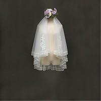 wedding veil two tier elbow veils ribbon edge tulle lace