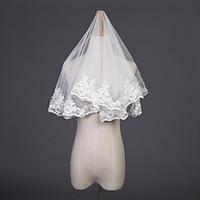 Wedding Veil One-tier Elbow Veils Lace Applique Edge 37.4 in (95cm) Tulle Ivory