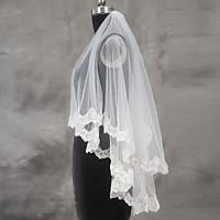 Wedding Veil Two-tier Blusher Veils Fingertip Veils Lace Applique Edge Scalloped Edge Tulle Lace